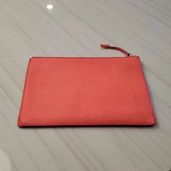 Fossil Emma Neon Coral Leather Large Pouch - Picture 5 of 7